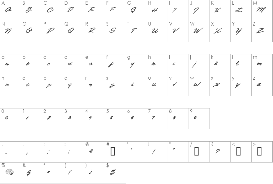 Shredder font character map preview