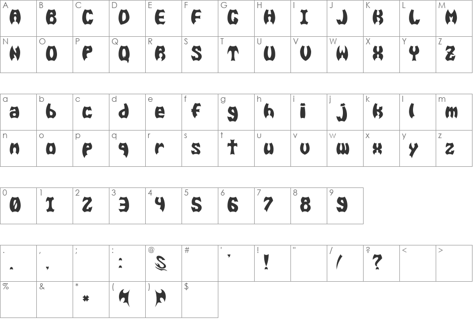 BAT MEN__G font character map preview