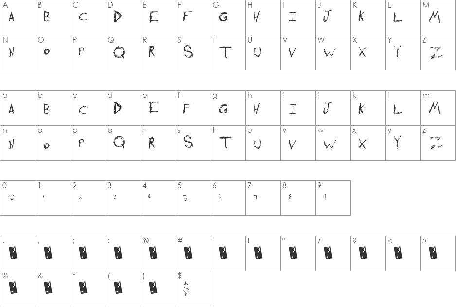 ShreddingHarder font character map preview