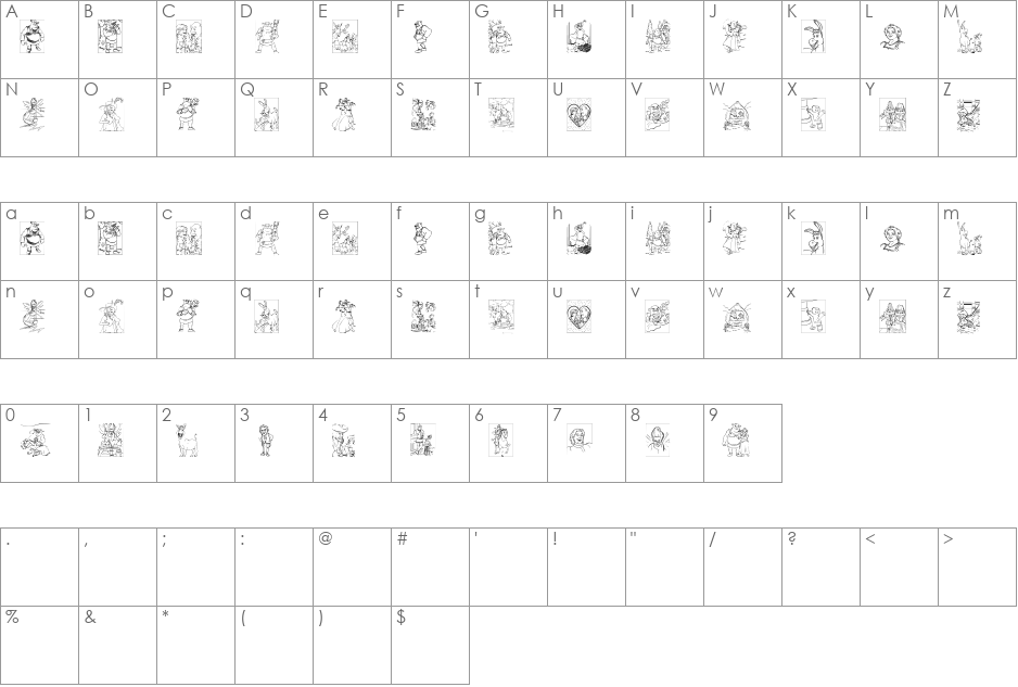 Shrek font character map preview