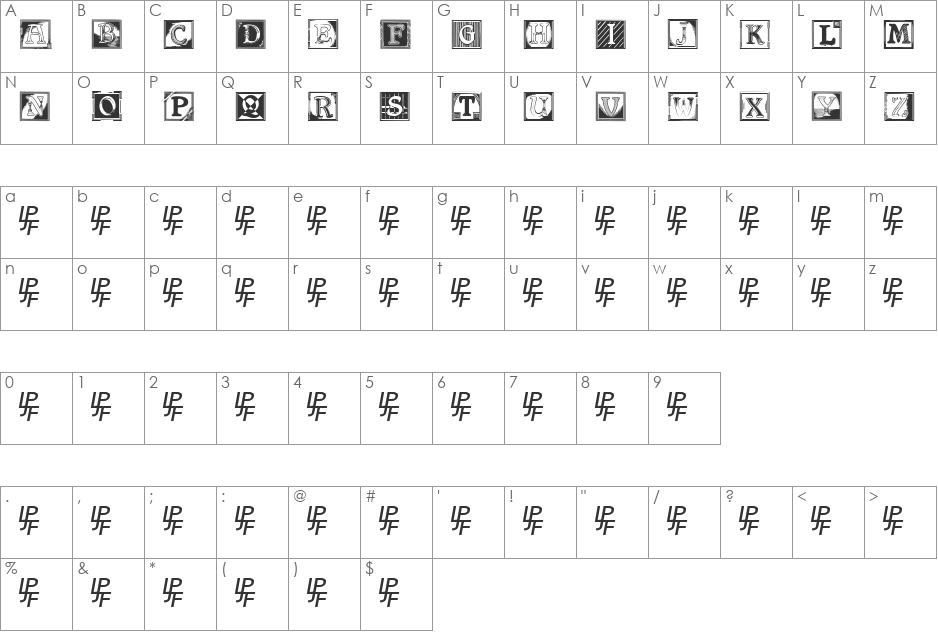 Shrewsbury Initials font character map preview