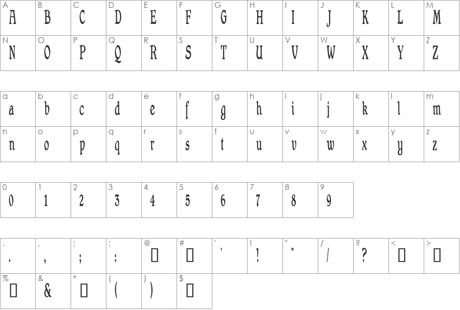 ShrewsburyCondensed font character map preview