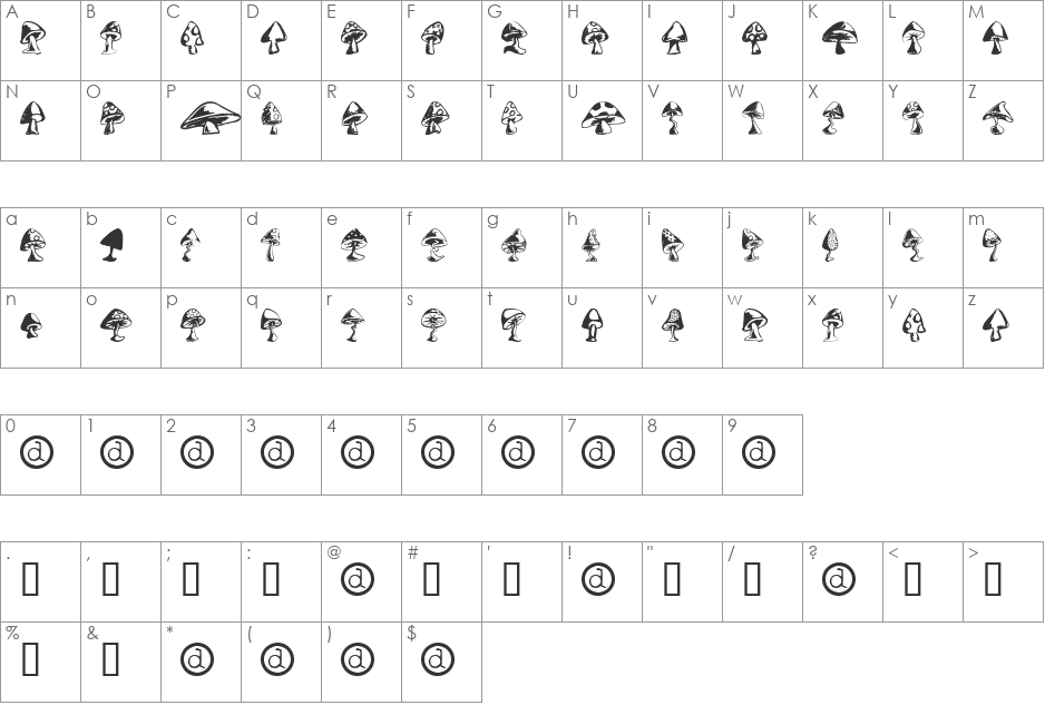 Shrooms font character map preview