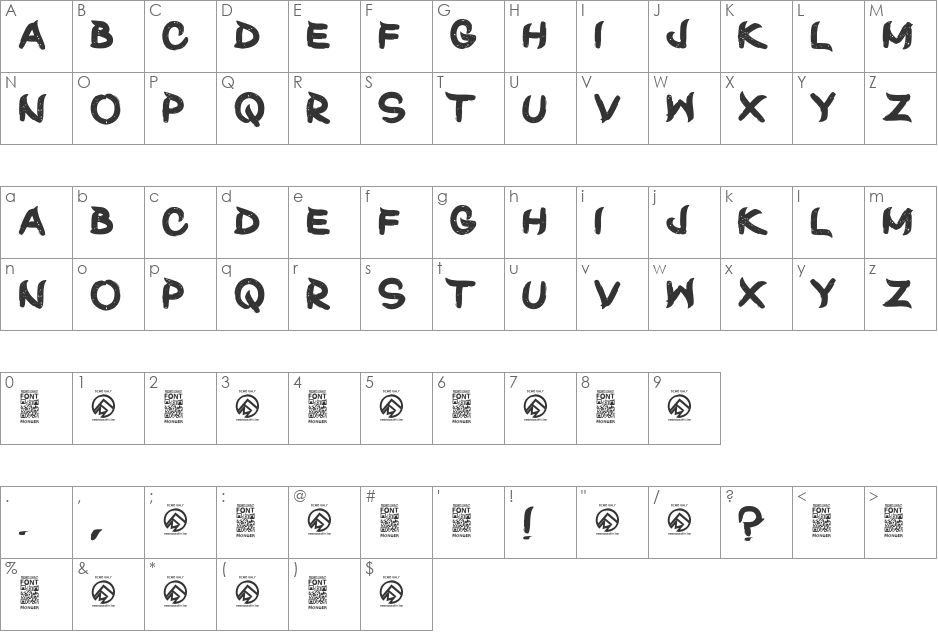 Shun Set font character map preview