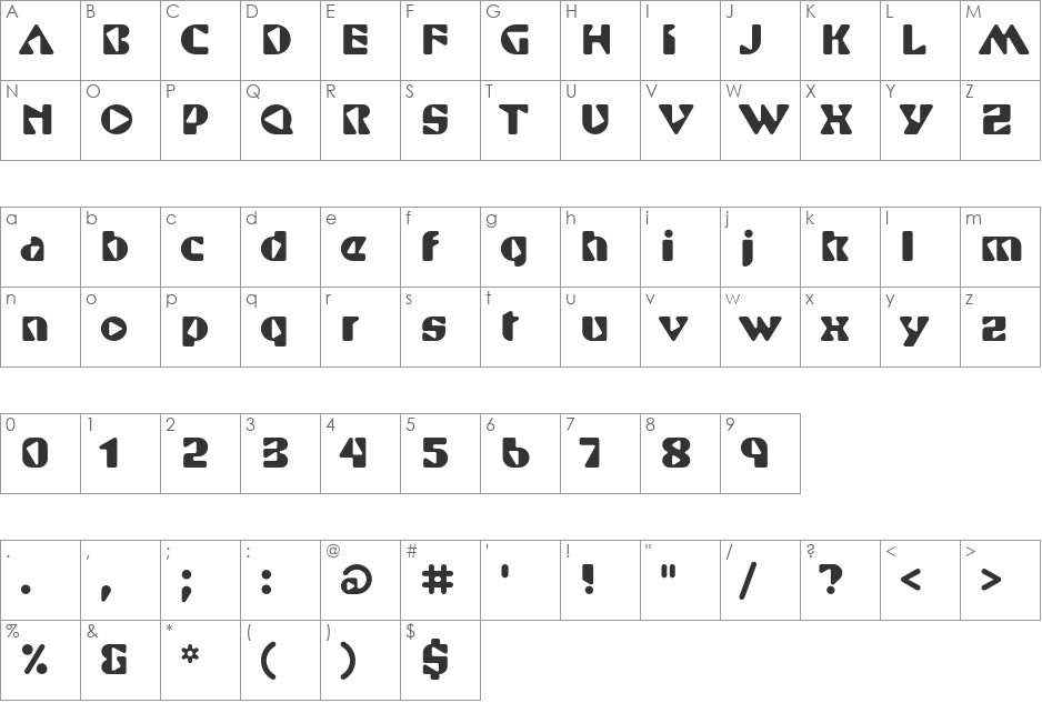 Shuriken Boy Std font character map preview