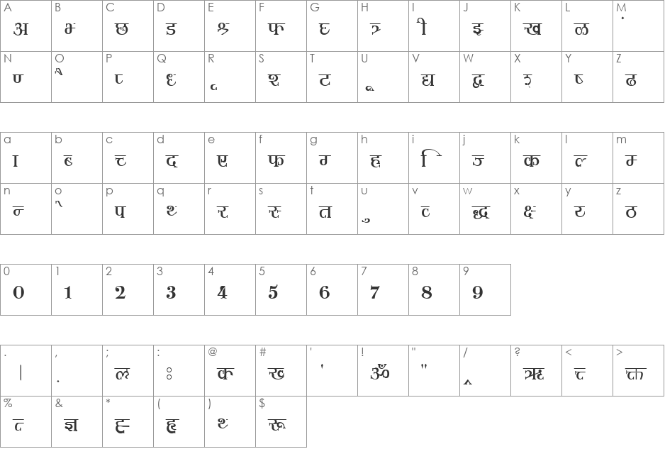 Shusha02 font character map preview