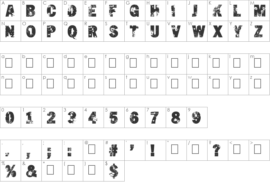 SHUT EM DOWN font character map preview