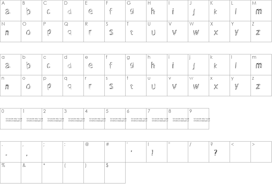 Shutdown! font character map preview