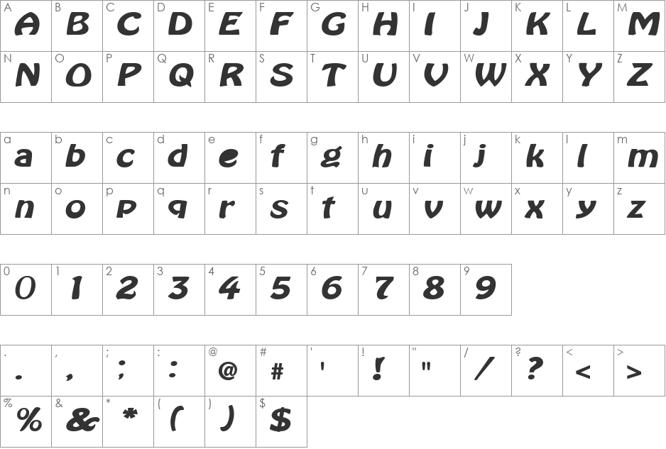 Batavia font character map preview