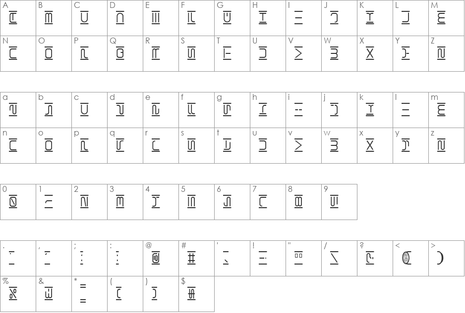 Shuttle font character map preview