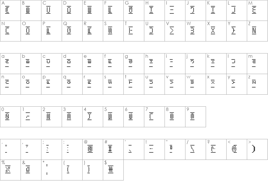 Shuttle BMP18 font character map preview