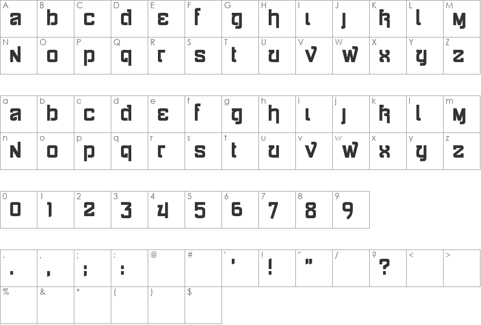 Siamese Katsong font character map preview