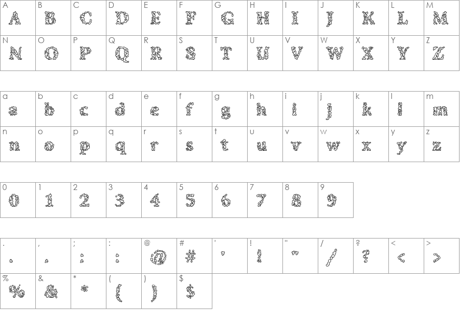 SibleyPotatoAugratin font character map preview