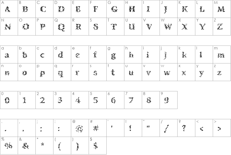 SibleyPotatoSalad font character map preview