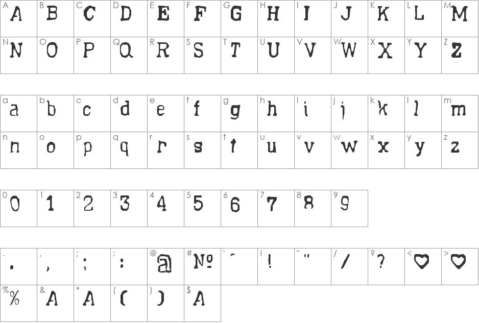 Sick Postman font character map preview