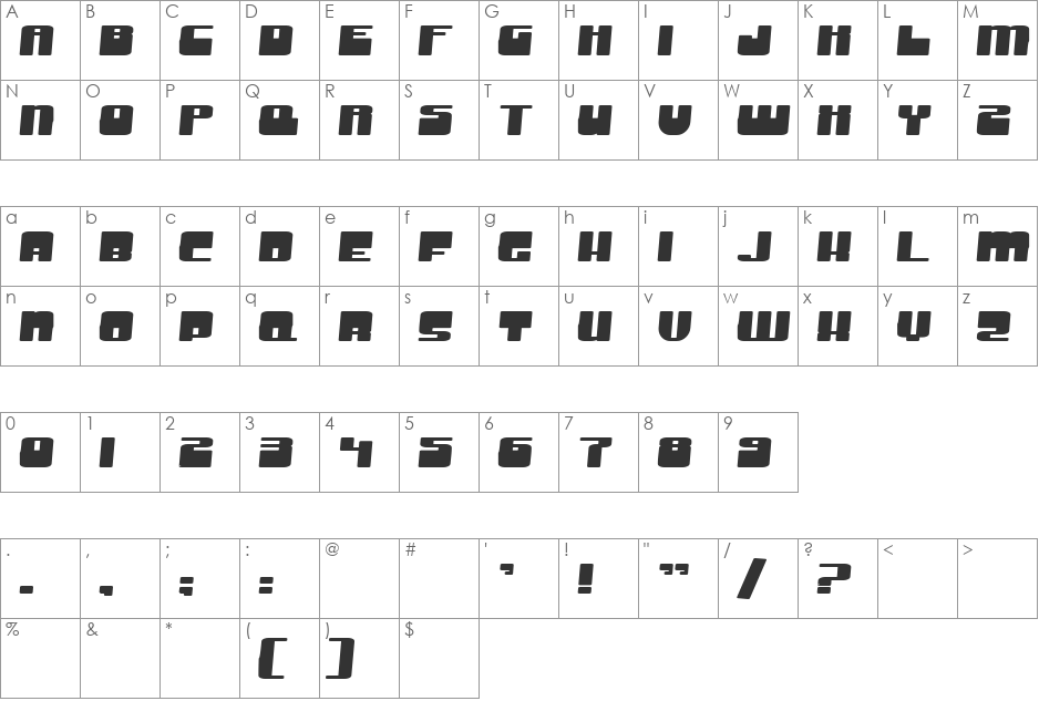 Side Bench font character map preview