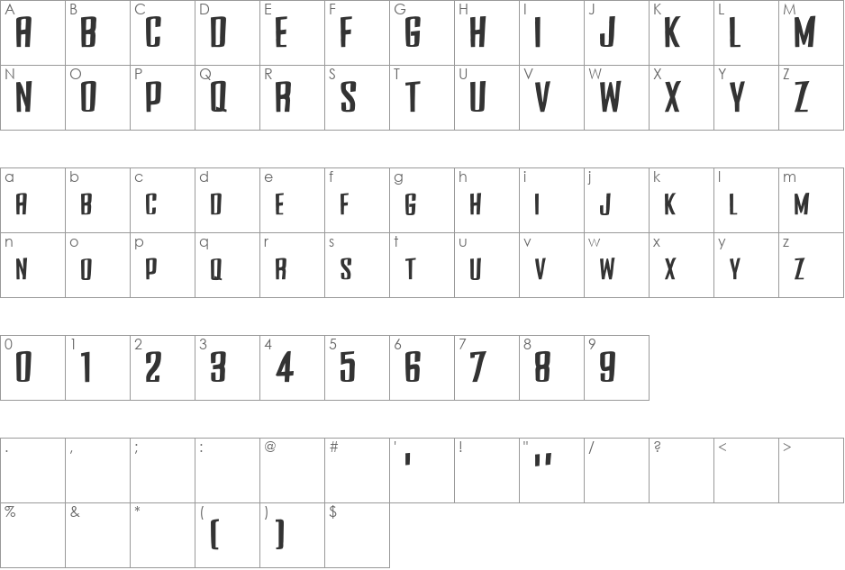 Side Winder (sRB) font character map preview