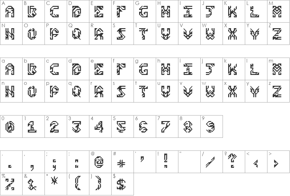 Sides font character map preview