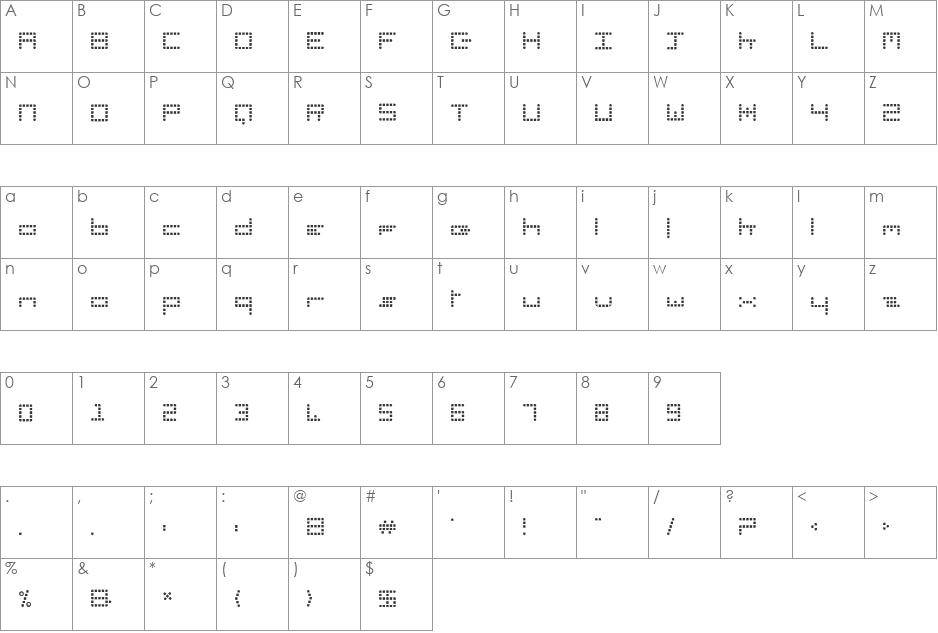 SidesAndCorners font character map preview