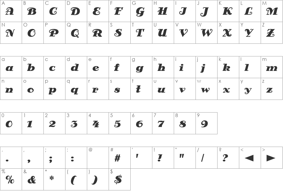 Siena CG font character map preview