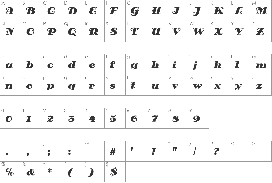 Siena CG Black font character map preview