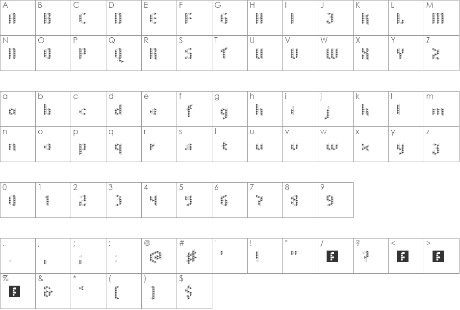 Sierpinski Dalmatian font character map preview