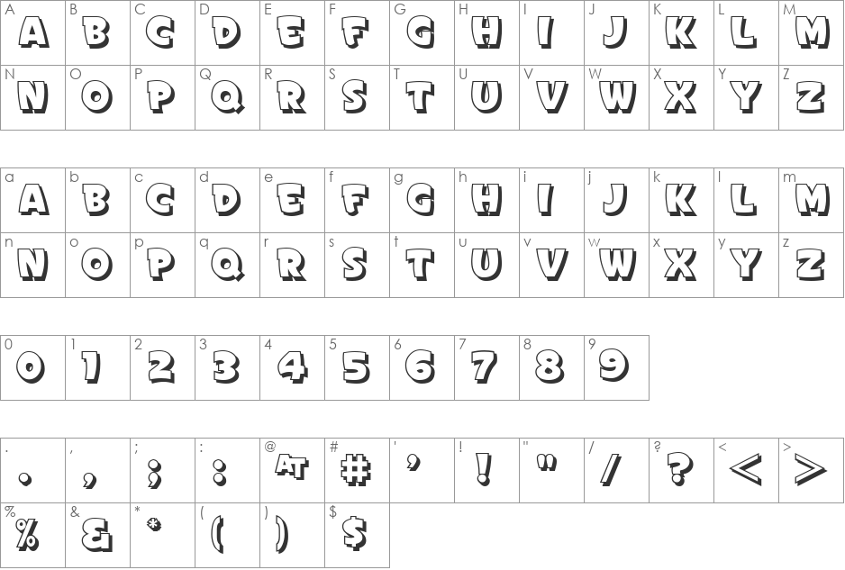 Sign Painter's Gothic Shaded JL font character map preview