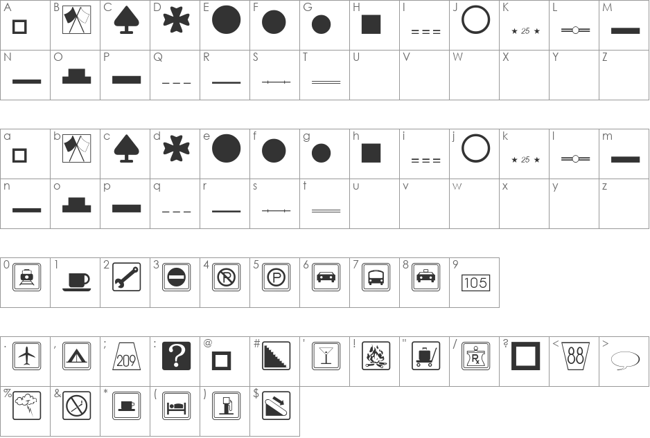SIGN&SYMBOLS-Thin font character map preview