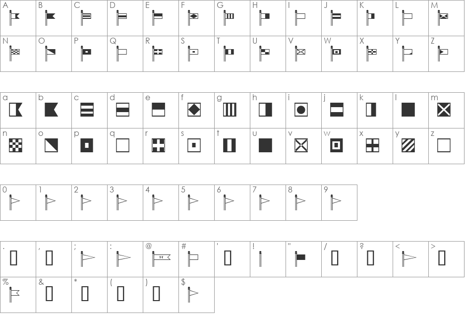 SignalFlags font character map preview