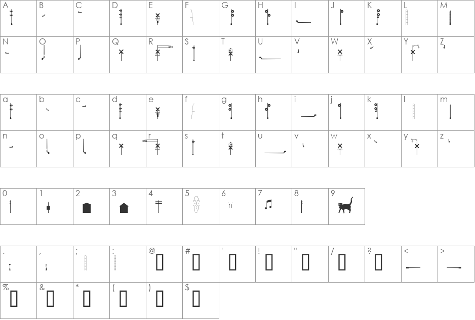 Signals font character map preview