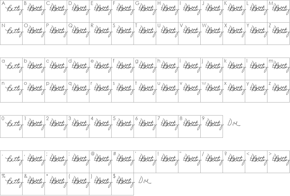 Signature (example) font character map preview