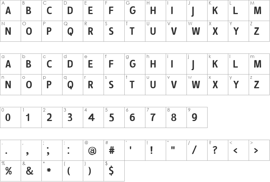 Signor font character map preview