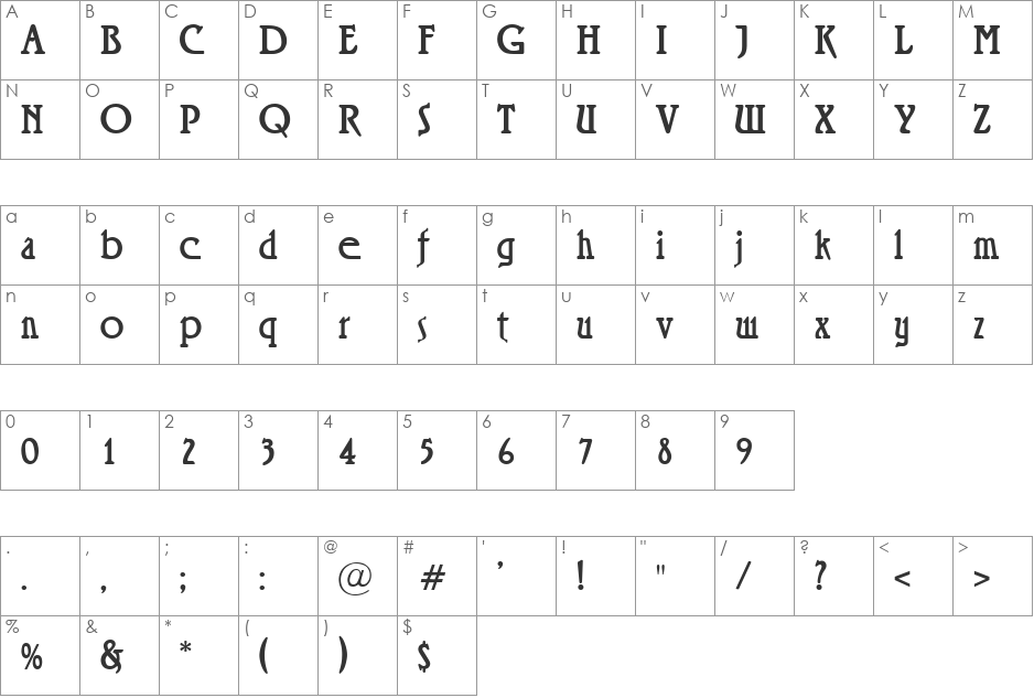 Signora font character map preview