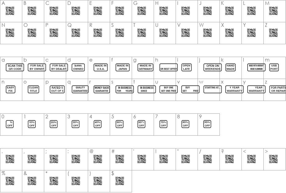 Signs for Advertising font character map preview