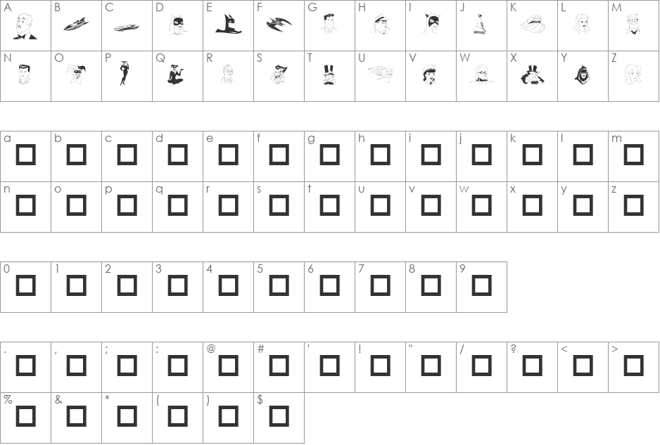 BatMan font character map preview