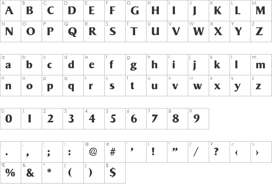 Sigvar-Bold font character map preview