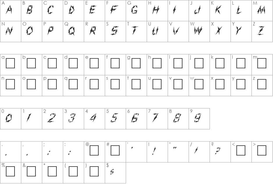 ADMIRAL font character map preview