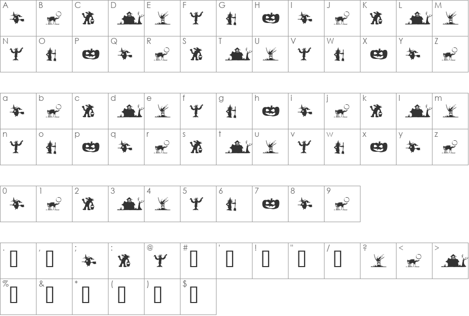 SilBooettes font character map preview