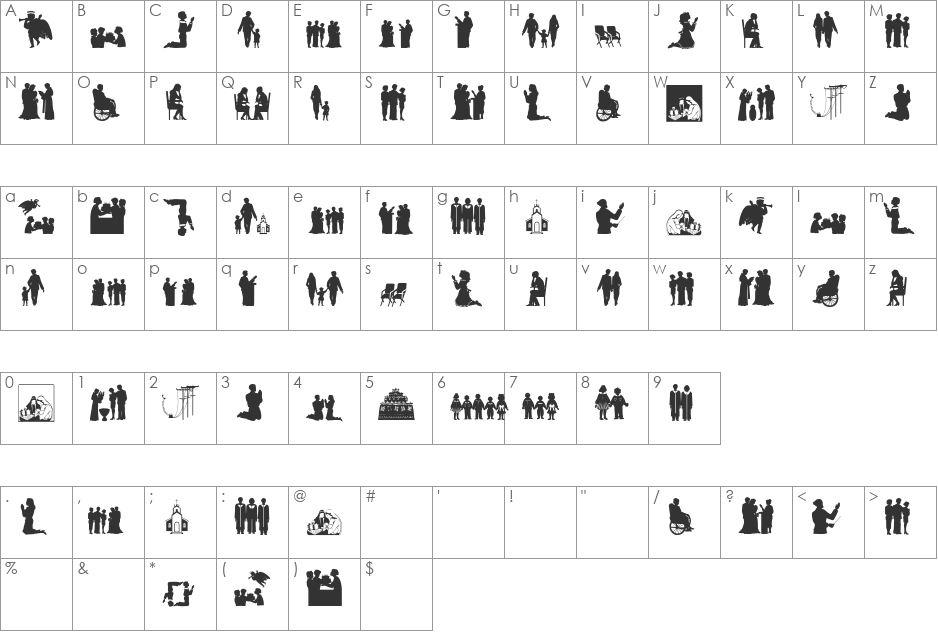 SilhouettA font character map preview