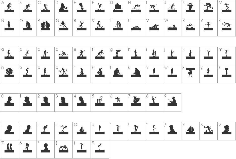 SilhouettesSocledTwo font character map preview