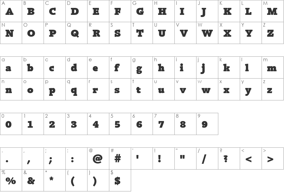 Silica font character map preview