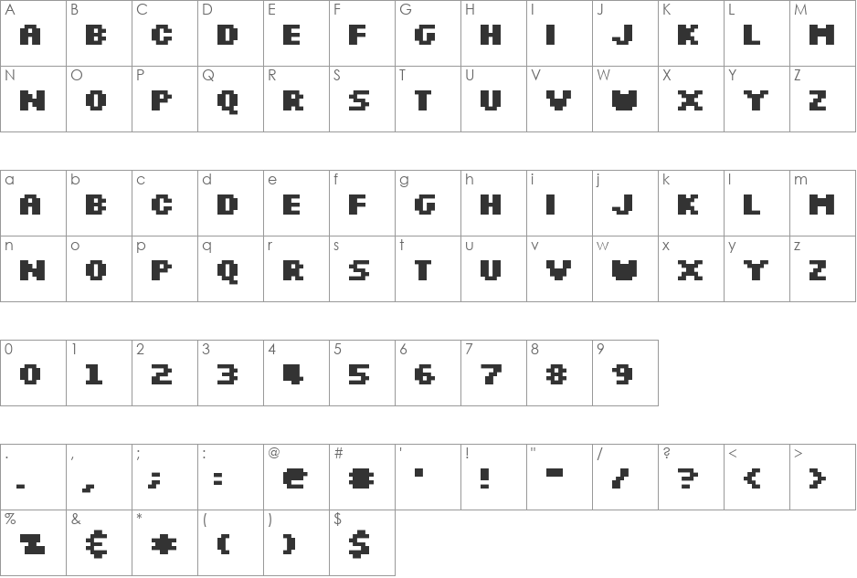 Silkscreen font character map preview