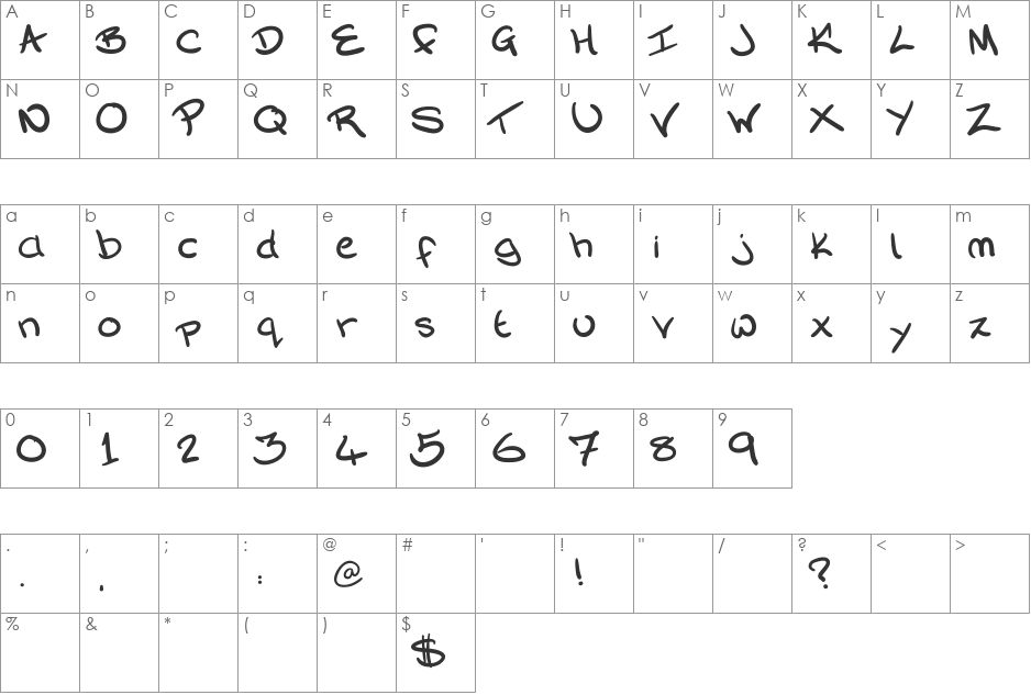 Silky Written font character map preview