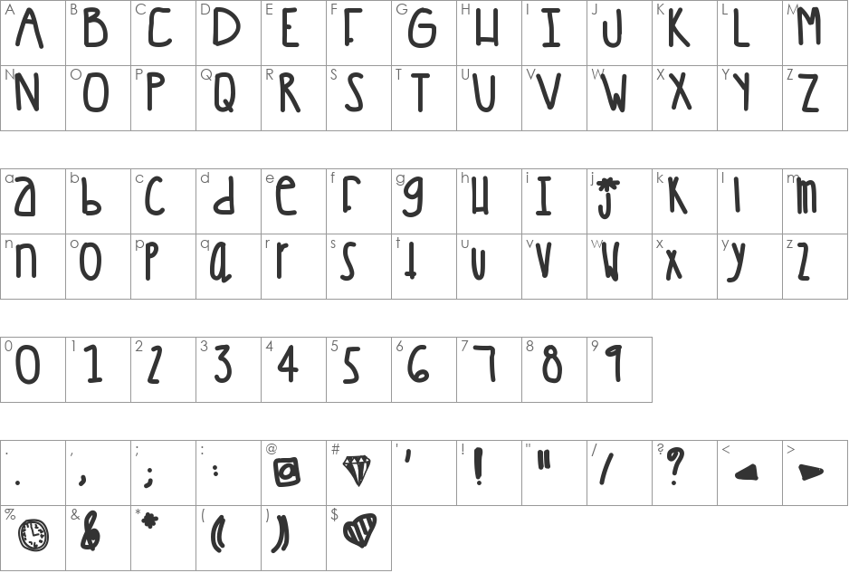 Sillybananasinstripedpajamas font character map preview