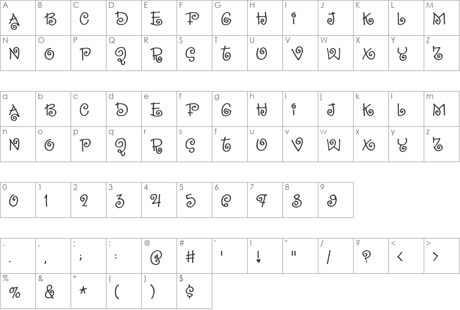 Sillyheart DEMO font character map preview