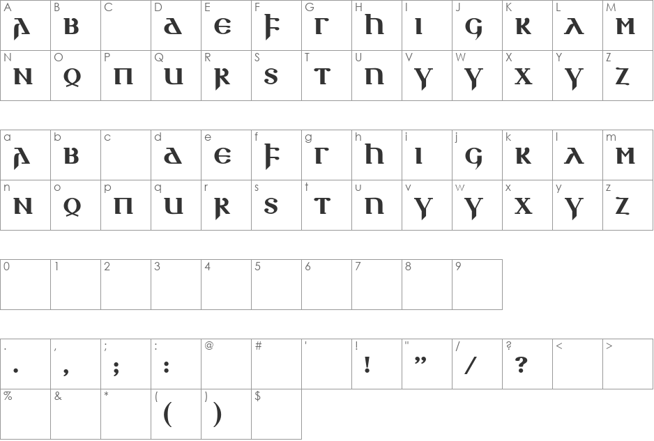 Silubr font character map preview