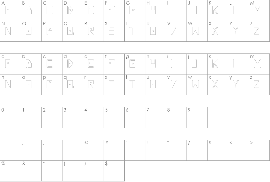 Silvent font character map preview