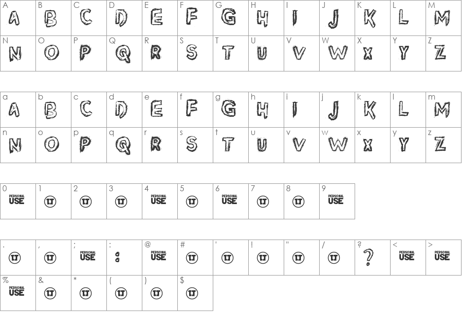 Silver Dust font character map preview