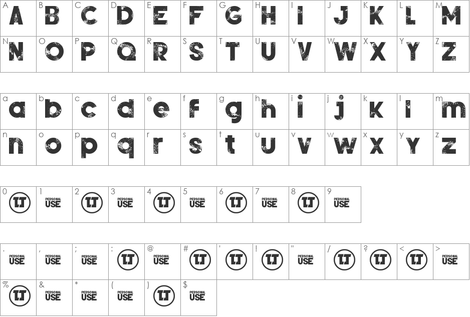 Silver Forte Grunge font character map preview