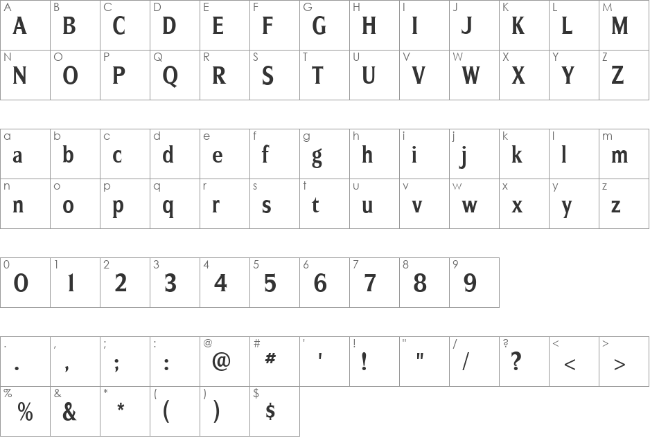 SilveradoBoldCondensed font character map preview